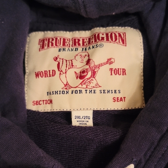 NWOT True Religion Navy Hoodie with Red Logo - Picture 3 of 6